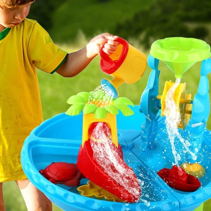 Matadi Masuta de activitati copii 2-in-1 pentru apa si nisip 4Waves cu scaunel inlcusforme de nisiplopaticamoara de apa si accesorii