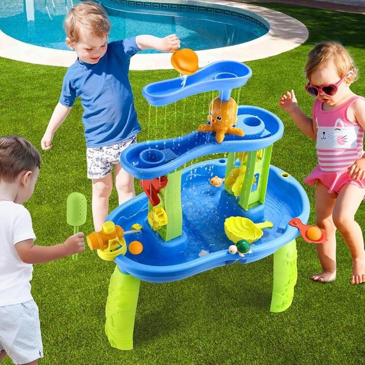 Matadi Masuta de activitati pentru apa si nisip cu stropitoare galeata lopeti si forme dimensiune 72.8 x 34 x 59.4 cm