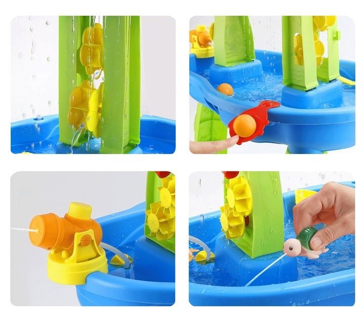 Matadi Masuta de activitati pentru apa si nisip cu stropitoare galeata lopeti si forme dimensiune 72.8 x 34 x 59.4 cm