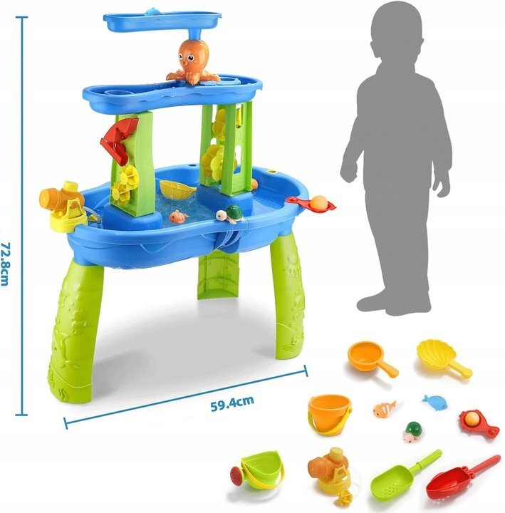 Matadi Masuta de activitati pentru apa si nisip cu stropitoare galeata lopeti si forme dimensiune 72.8 x 34 x 59.4 cm