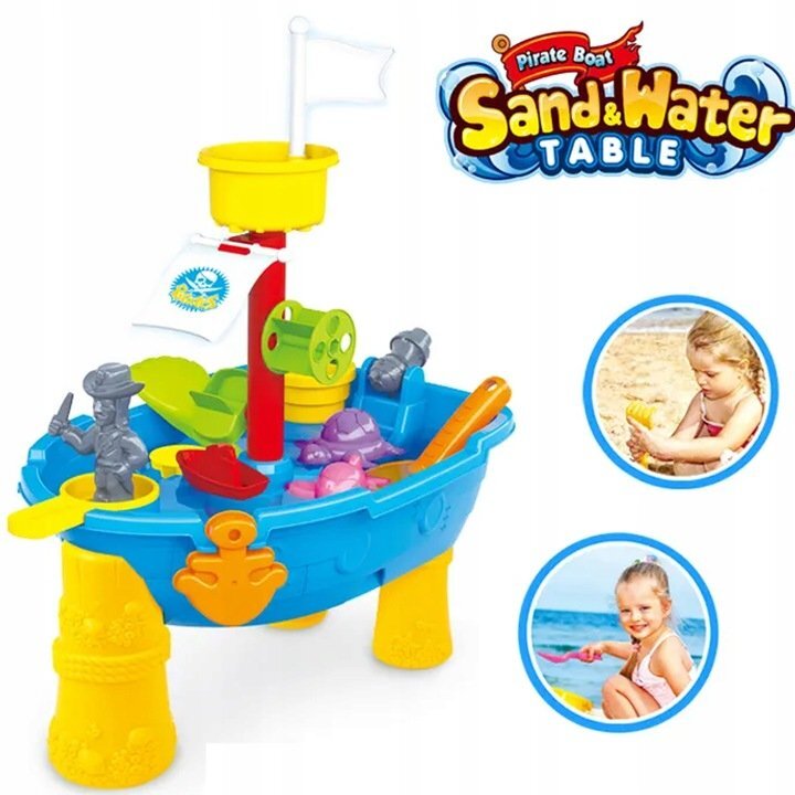 Matadi Masuta de joaca 2in1 cu apa si nisip Pirate Boat cu 24 accesorii moara de apaplastic durabil dimensiune 305x51x58 cm