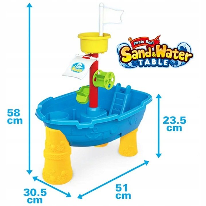 Matadi Masuta de joaca 2in1 cu apa si nisip Pirate Boat cu 24 accesorii moara de apaplastic durabil dimensiune 305x51x58 cm