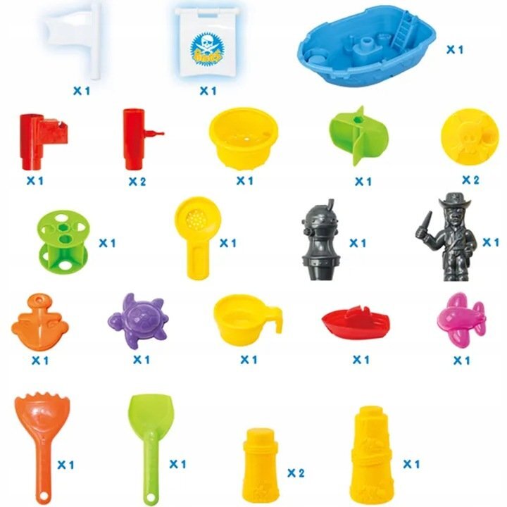 Matadi Masuta de joaca 2in1 cu apa si nisip Pirate Boat cu 24 accesorii moara de apaplastic durabil dimensiune 305x51x58 cm