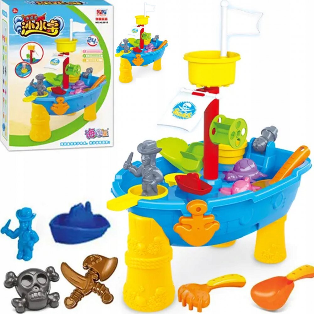 Matadi Masuta de joaca 2in1 cu apa si nisip Pirate Boat cu 24 accesorii moara de apaplastic durabil dimensiune 305x51x58 cm