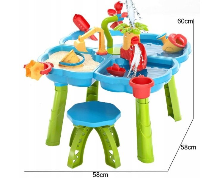 Matadi Masuta de joaca 2in1 pentru apa si nisip cu 4 cuvescaunel si cupa excavatormoara de apajucarii inclusedimensiune 58x58x60 cm