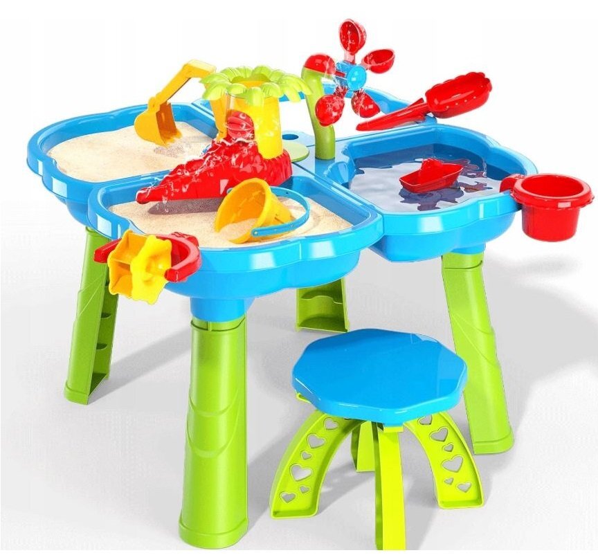 Matadi Masuta de joaca 2in1 pentru apa si nisip cu 4 cuvescaunel si cupa excavatormoara de apajucarii inclusedimensiune 58x58x60 cm