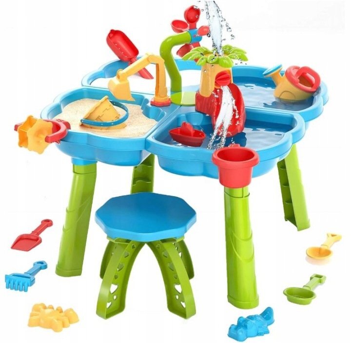 Matadi Masuta de joaca 2in1 pentru apa si nisip cu 4 cuvescaunel si cupa excavatormoara de apajucarii inclusedimensiune 58x58x60 cm