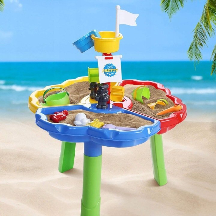 Matadi Masuta de joaca cu apa si nisip Nava piratilor cu angrenaj pentru apa 3 compartimente pentru nisip jucarii incluse dimensiune 58x78 cm