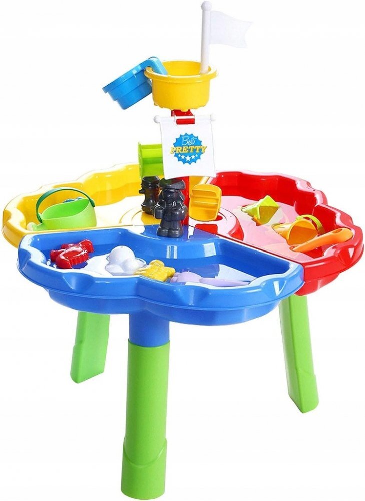 Matadi Masuta de joaca cu apa si nisip Nava piratilor cu angrenaj pentru apa 3 compartimente pentru nisip jucarii incluse dimensiune 58x78 cm