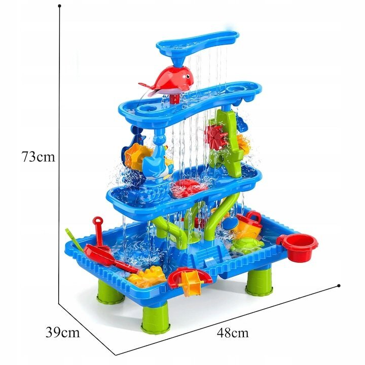 Matadi Masuta de joaca cu apa si nisip Play Time cu 4 niveleaccesorii inclusenivel cu efect de ploaieangrenaj mobil pentru efect cascadadimensiune 48x38x73 cm