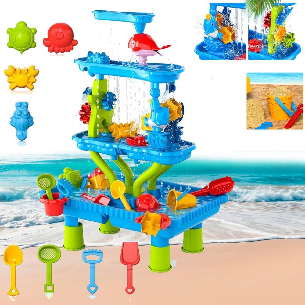 Matadi Masuta de joaca cu apa si nisip Play Time cu 4 niveleaccesorii inclusenivel cu efect de ploaieangrenaj mobil pentru efect cascadadimensiune 48x38x73 cm