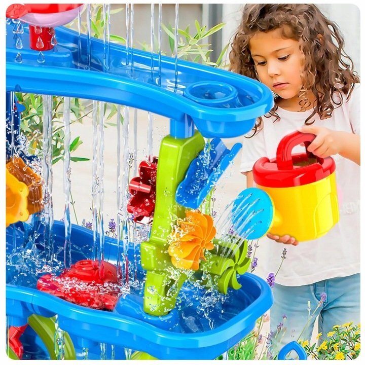 Matadi Masuta de joaca cu apa si nisip Play Time cu 4 niveleaccesorii inclusenivel cu efect de ploaieangrenaj mobil pentru efect cascadadimensiune 48x38x73 cm