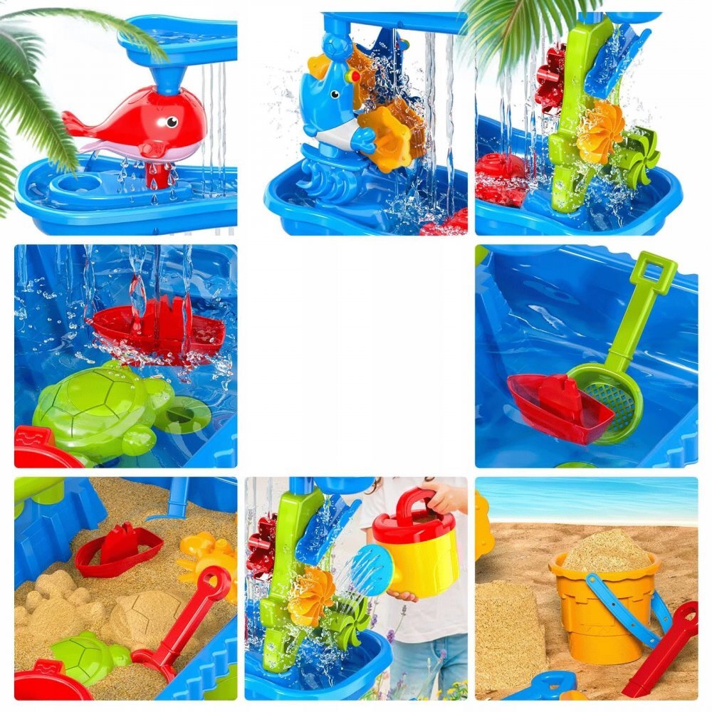 Matadi Masuta de joaca cu apa si nisip Play Time cu 4 niveleaccesorii inclusenivel cu efect de ploaieangrenaj mobil pentru efect cascadadimensiune 48x38x73 cm