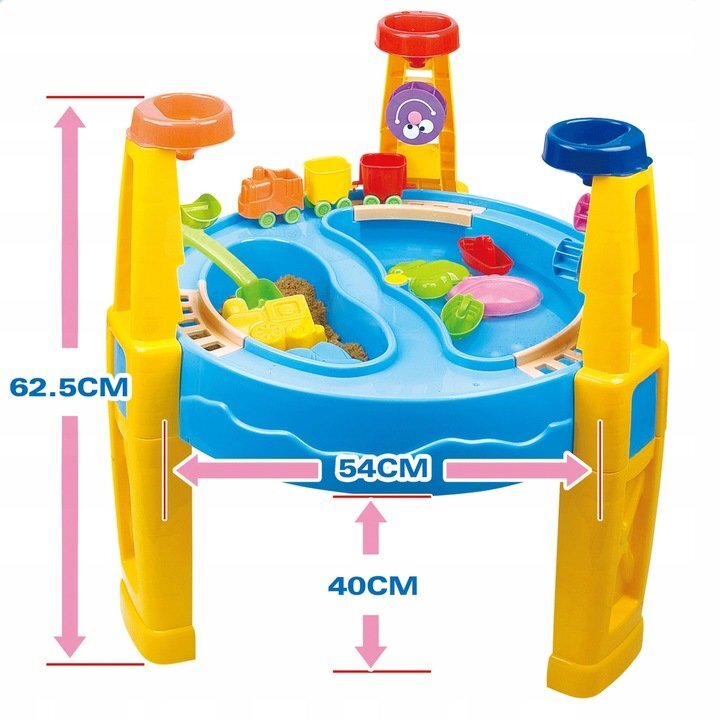 Matadi Masuta de joaca cu apa si nisip Sand and Water cu 2 compartimenteangrenaje mobilecale ferata cu 3 vagoaneustensile si forme de nisip inclusedimensiune 54x625 cm