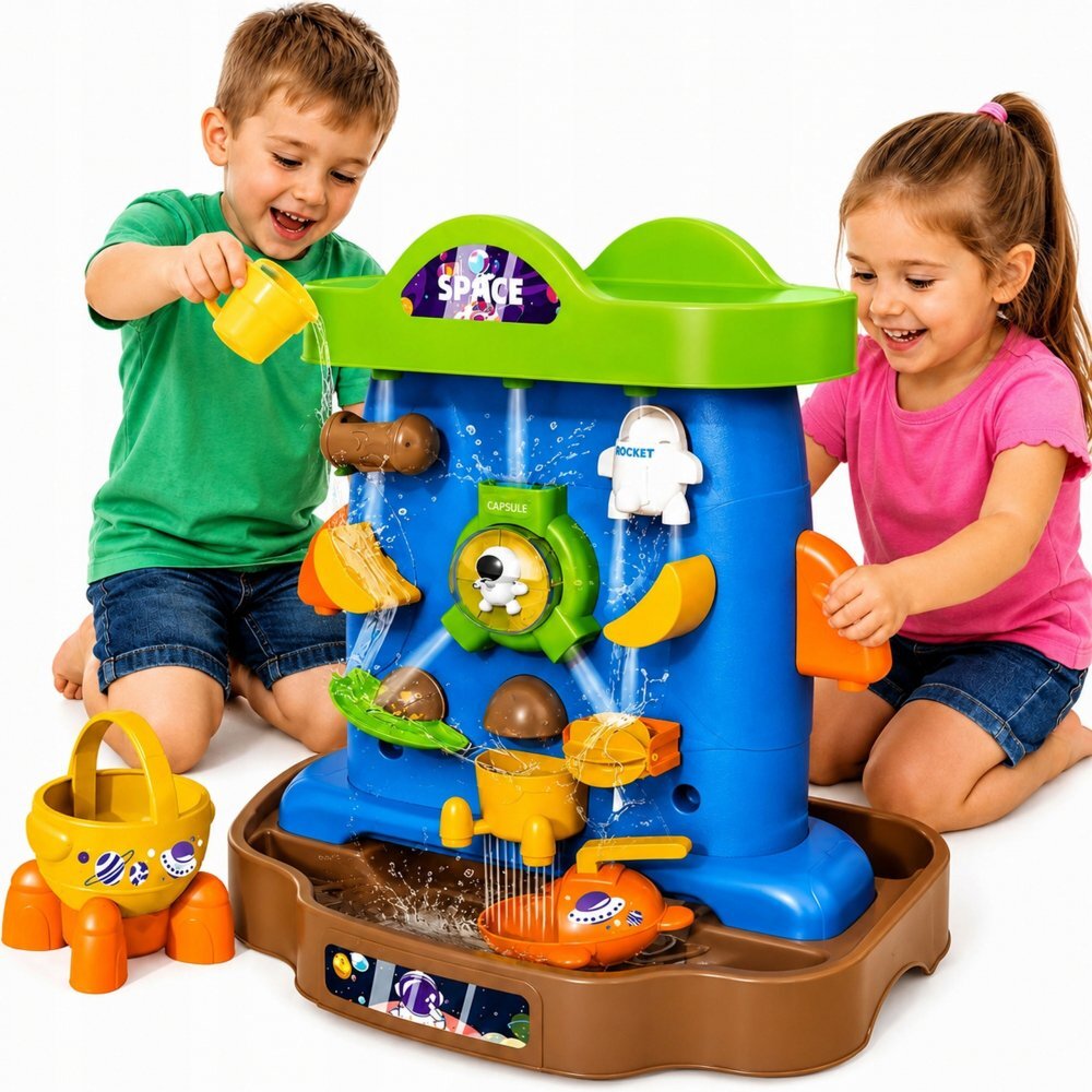 Matadi Perete cu apa 2in1 stil Montessori cu 2fetecascada si accesorii nisip incluseangrenaje rotativedimensiune 51.1x40.2x56.6 cm