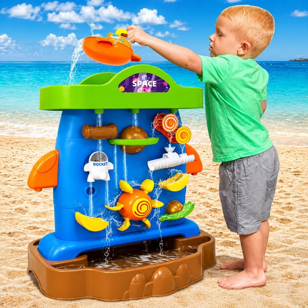 Matadi Perete cu apa 2in1 stil Montessori cu 2fetecascada si accesorii nisip incluseangrenaje rotativedimensiune 51.1x40.2x56.6 cm