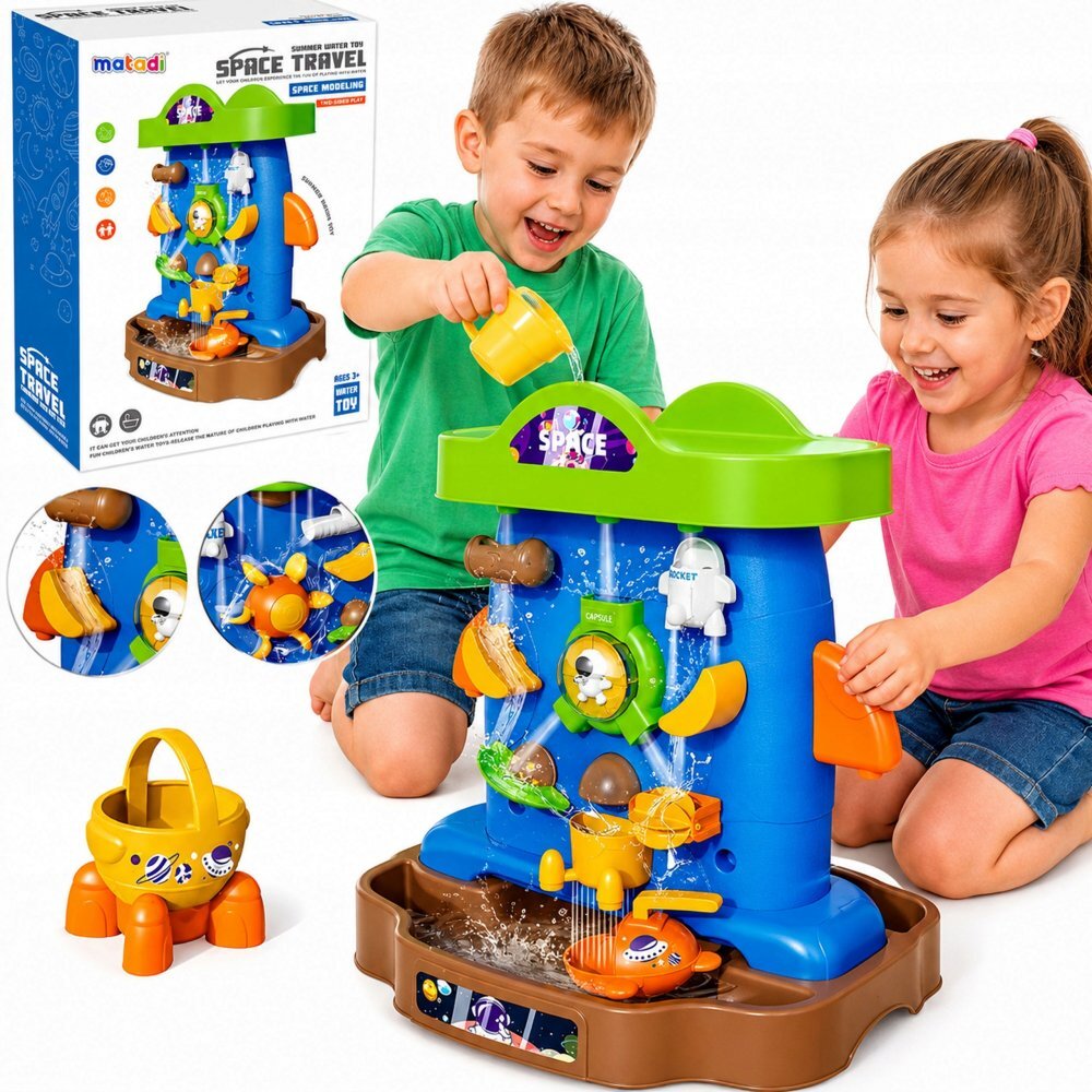 Matadi Perete cu apa 2in1 stil Montessori cu 2fetecascada si accesorii nisip incluseangrenaje rotativedimensiune 51.1x40.2x56.6 cm