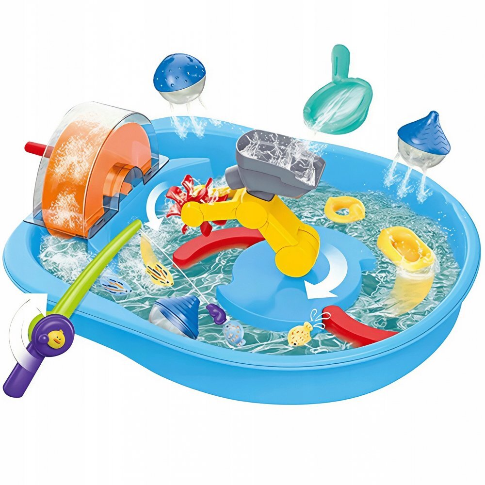 Matadi Piscina educationala pentru copii Funny Fishing cu elemente mobile undita pentru pescuit moara de apafigurine incluse