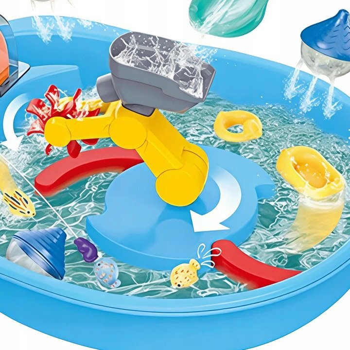 Matadi Piscina educationala pentru copii Funny Fishing cu elemente mobile undita pentru pescuit moara de apafigurine incluse