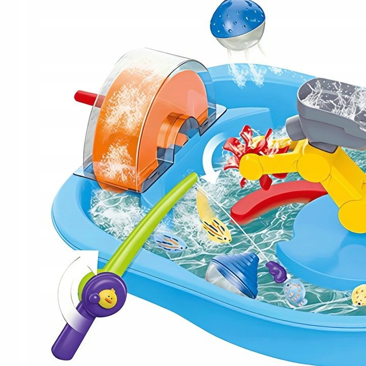 Matadi Piscina educationala pentru copii Funny Fishing cu elemente mobile undita pentru pescuit moara de apafigurine incluse