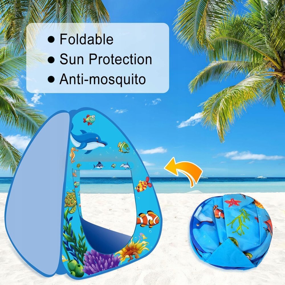 Matadi Set de joaca 3in1 pentru plaja si gradina cu cort Ocean15 accesorii incluse2 pistoale de apa caluti de mare