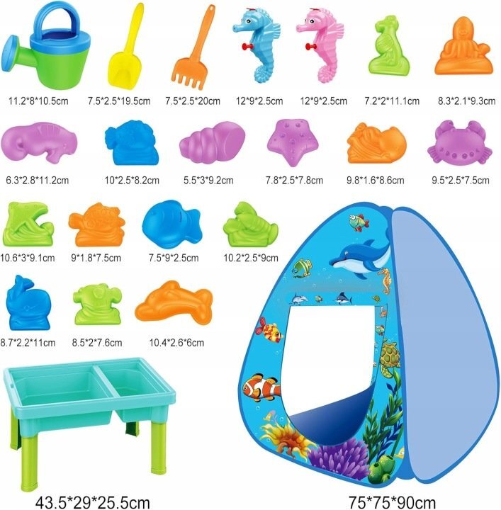 Matadi Set de joaca 3in1 pentru plaja si gradina cu cort Ocean15 accesorii incluse2 pistoale de apa caluti de mare