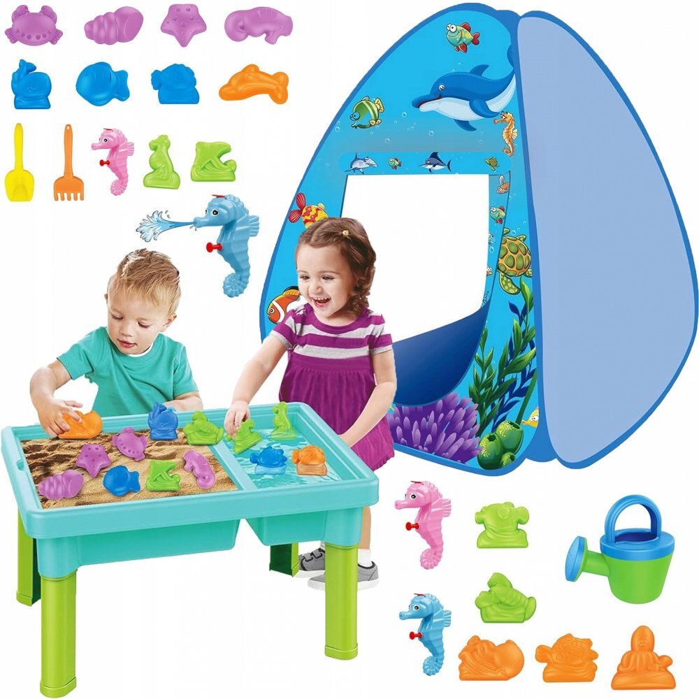 Matadi Set de joaca 3in1 pentru plaja si gradina cu cort Ocean15 accesorii incluse2 pistoale de apa caluti de mare