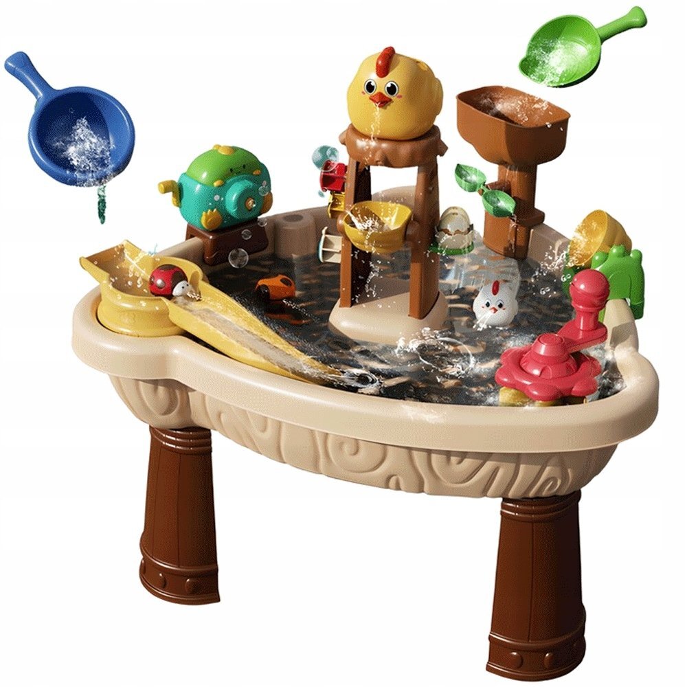 Matadi Set de joaca cu apa si nisip pentru copii include un tobogan un generator de bule si diverse accesorii specifice dimensiune 66 x 33 cm