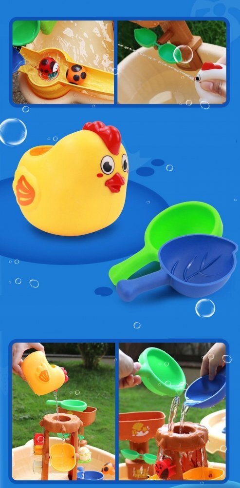Matadi Set de joaca cu apa si nisip pentru copii include un tobogan un generator de bule si diverse accesorii specifice dimensiune 66 x 33 cm