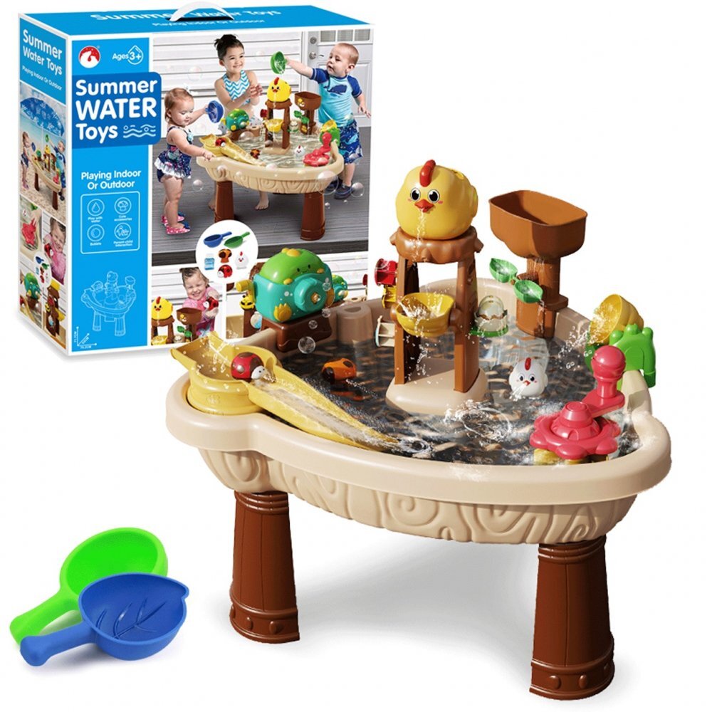 Matadi Set de joaca cu apa si nisip pentru copii include un tobogan un generator de bule si diverse accesorii specifice dimensiune 66 x 33 cm