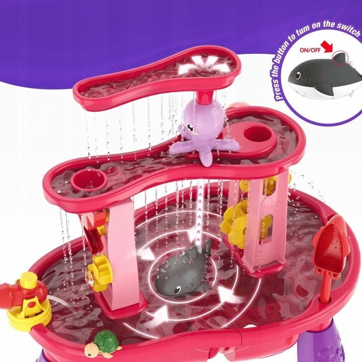 Matadi Set masa interactiva de apanisip 2in1 cu umbrela si cascada electrica Waterfall Blue cu jucarii inclusemoara de apacascadalansator de mingii si figurine