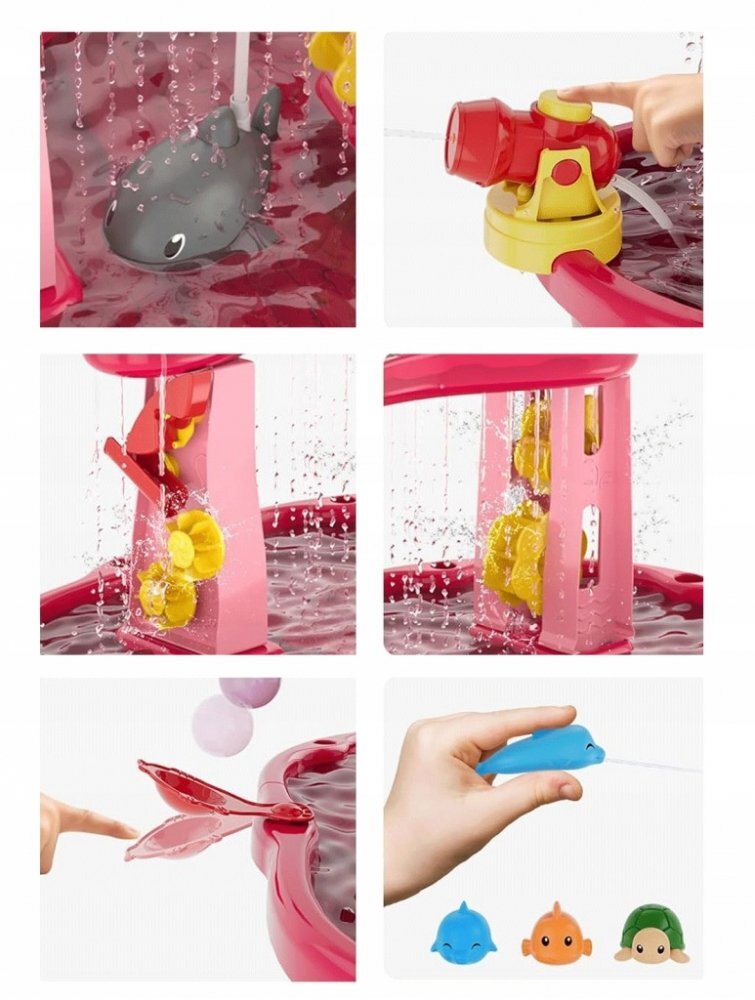 Matadi Set masa interactiva de apanisip 2in1 cu umbrela si cascada electrica Waterfall Pink cu jucarii inclusemoara de apacascadalansator de mingii si figurine