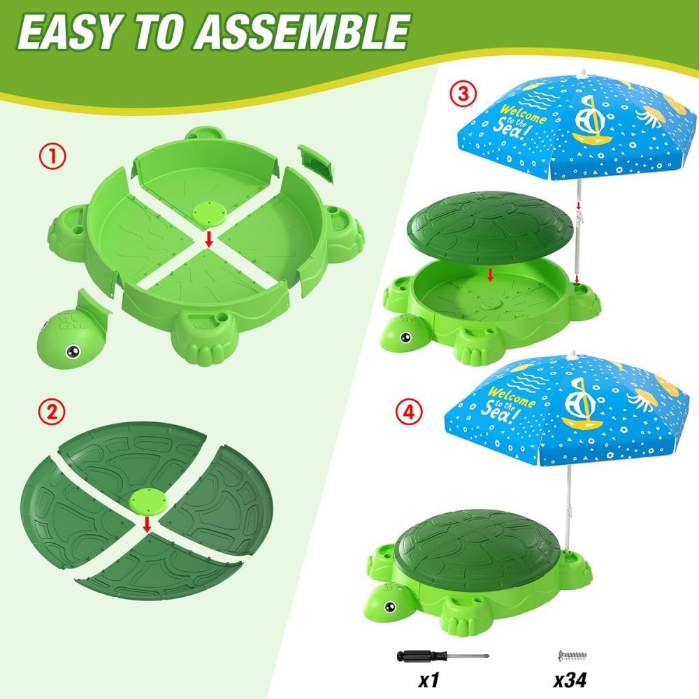 Matadi Set nisipar si umbrela copii Green Turtle cu piese modularejucarii pentru plaja inclusediametru umbrela 100 cm
