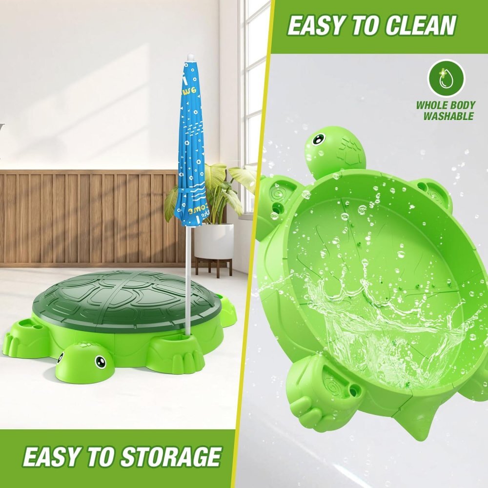 Matadi Set nisipar si umbrela copii Green Turtle cu piese modularejucarii pentru plaja inclusediametru umbrela 100 cm