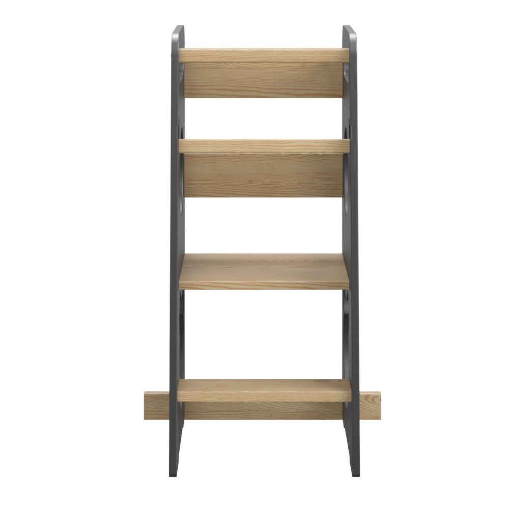 Meble Wrobel Turn de invatare din lemn pentru copii Teddy BlackPine design montessori robust margini rotunjite cu platforma si trepte reglabile dimensiune 90 x 44 x 39.5 cm