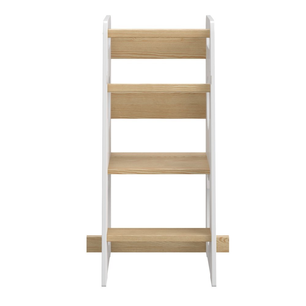 Meble Wrobel Turn de invatare din lemn pentru copii Teddy WhitePine design montessori robust margini rotunjite cu platforma si trepte reglabile dimensiune 90 x 44 x 39.5 cm