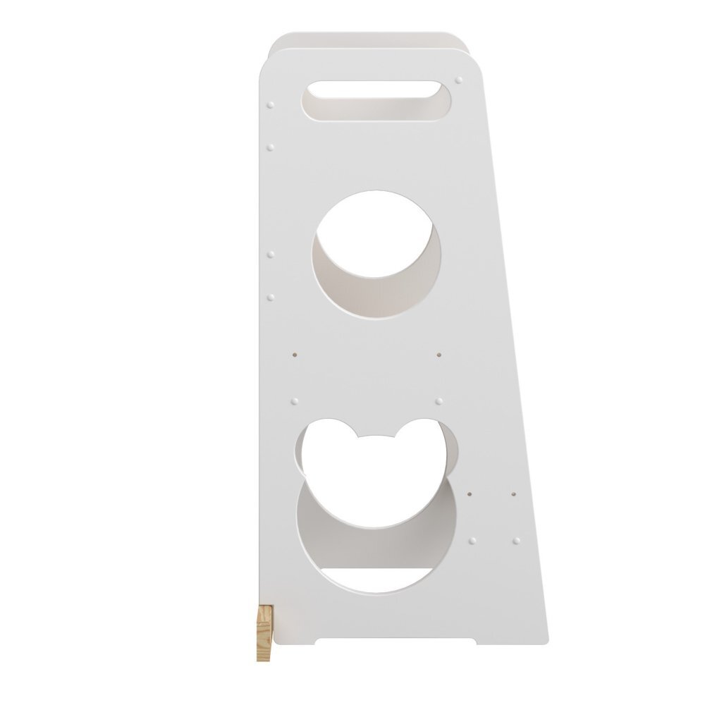 Meble Wrobel Turn de invatare din lemn pentru copii Teddy WhitePine design montessori robust margini rotunjite cu platforma si trepte reglabile dimensiune 90 x 44 x 39.5 cm