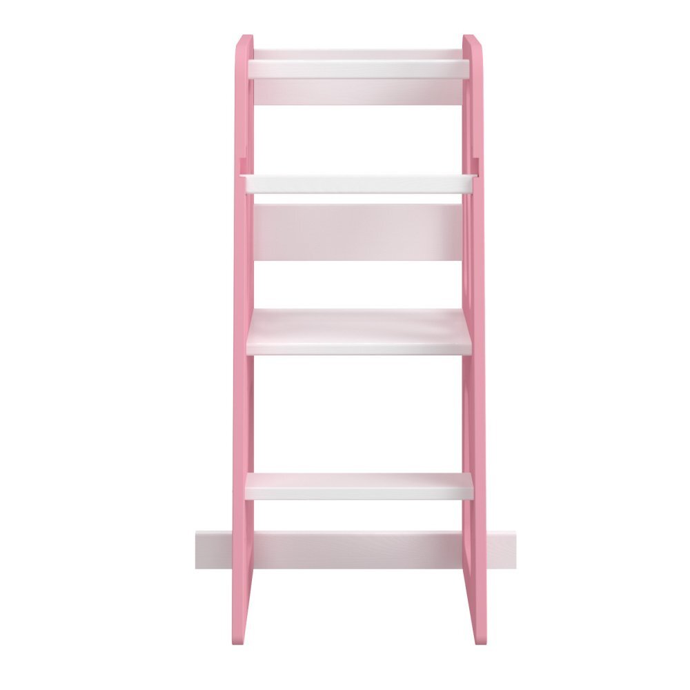 Meble Wrobel Turn de invatare din lemn pentru copii Triangle PinkWhite design montessori robust margini rotunjite cu platforma si trepte reglabile dimensiune 90 x 44 x 39.5 cm