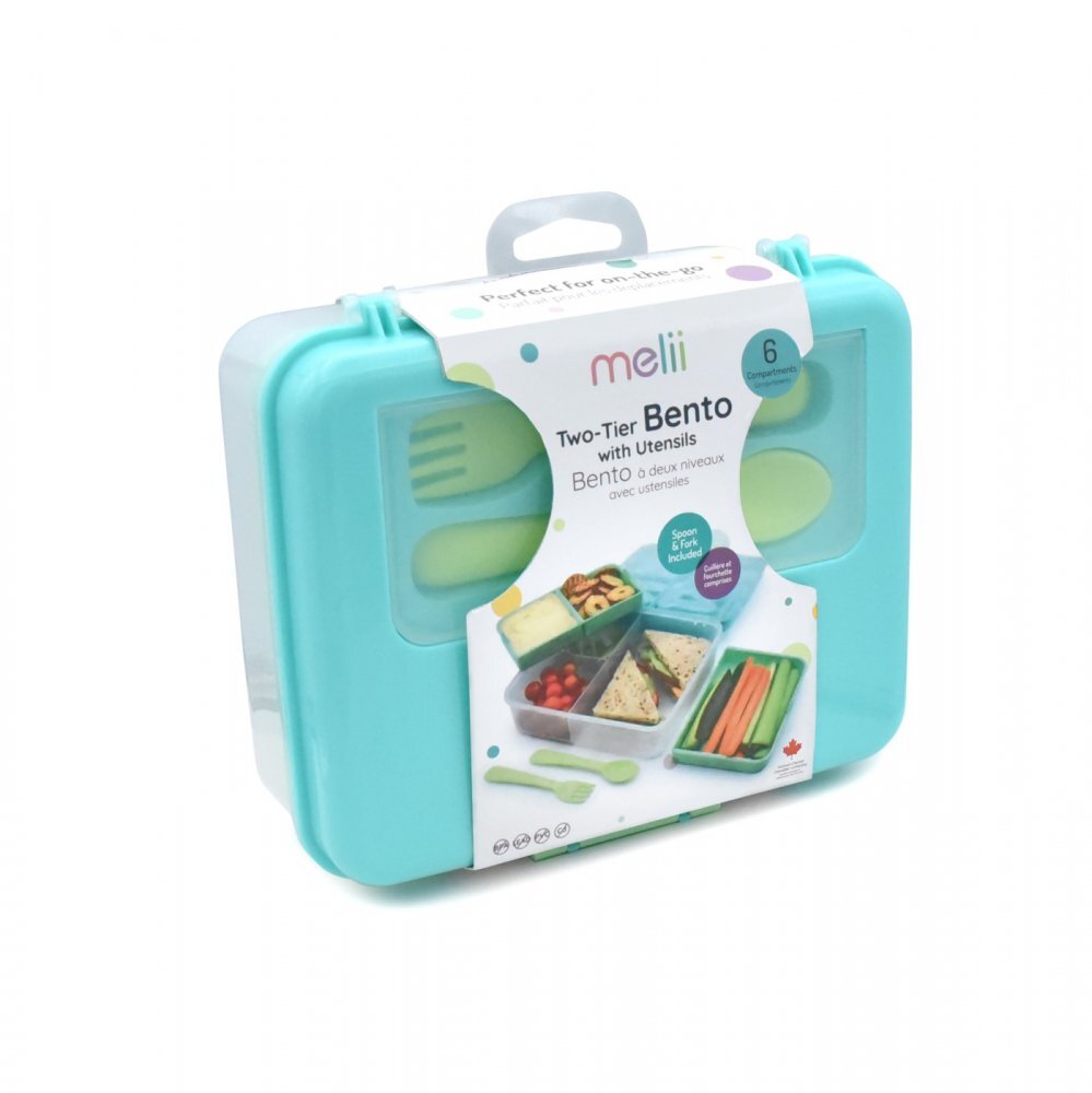 Melii Cutie pranz Bento cu 2 nivele si tacamuri bluemintlime