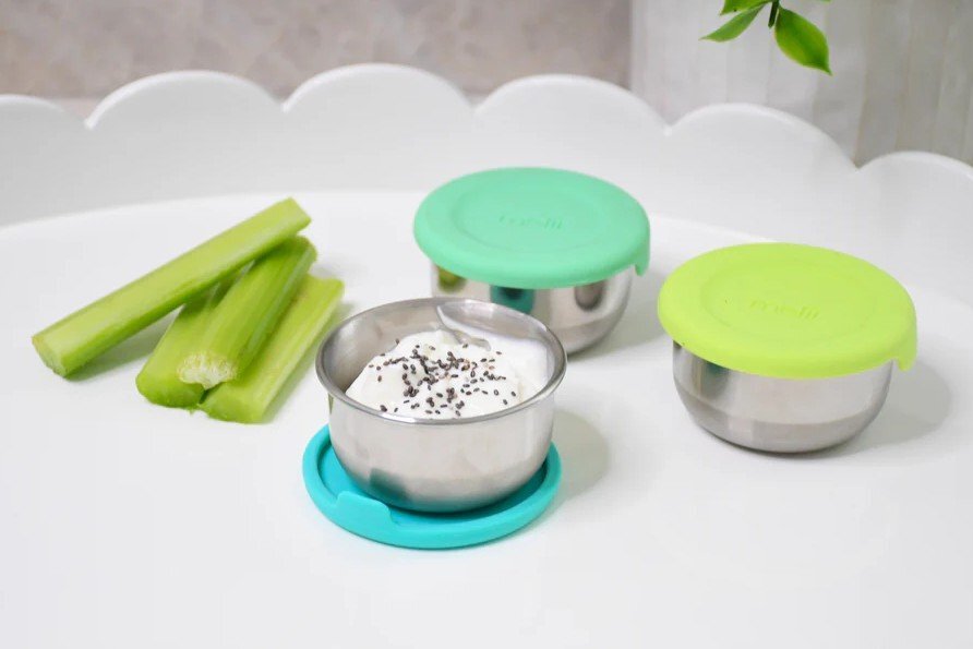 Melii Set 3 recipiente mini bleu mint lime din inox cu capac silicon
