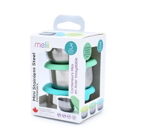 Melii Set 3 recipiente mini bleu mint lime din inox cu capac silicon