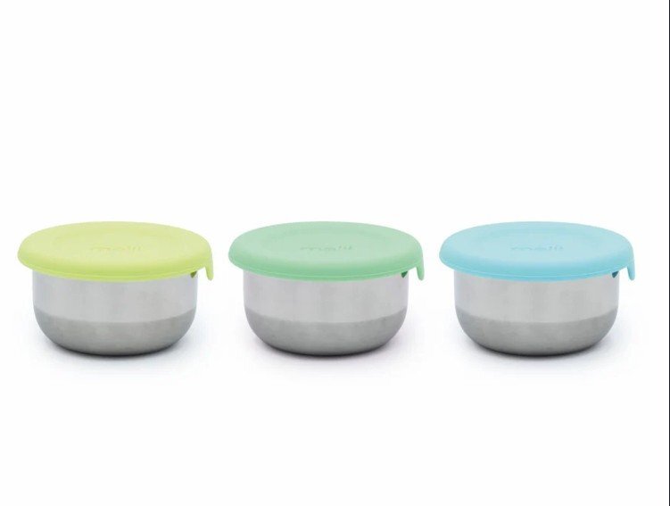 Melii Set 3 recipiente mini bleu mint lime din inox cu capac silicon