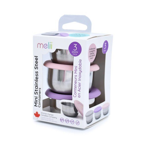 Melii Set 3 recipiente mini roz mov gri din inox cu capac silicon