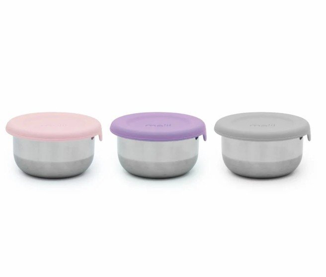 Melii Set 3 recipiente mini roz mov gri din inox cu capac silicon
