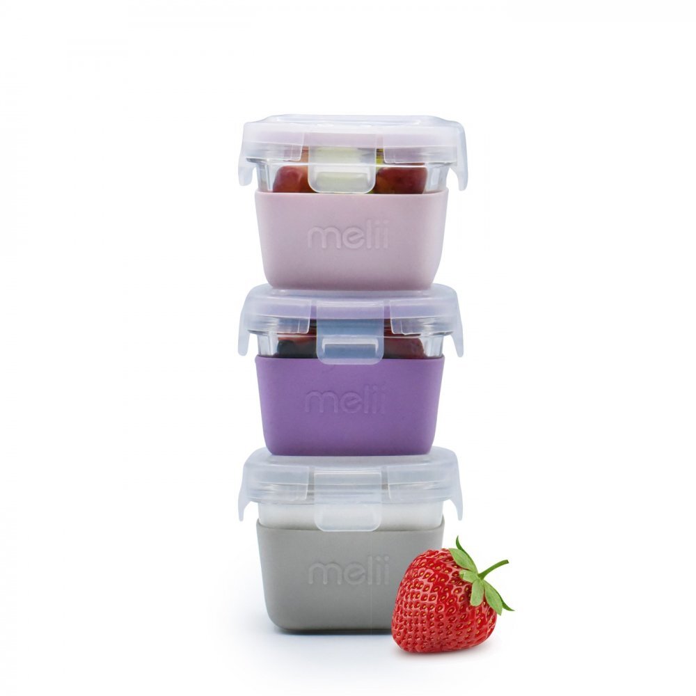 Melii Set 3 recipiente sticla cu husa din silicon rozmovgri 160 ml