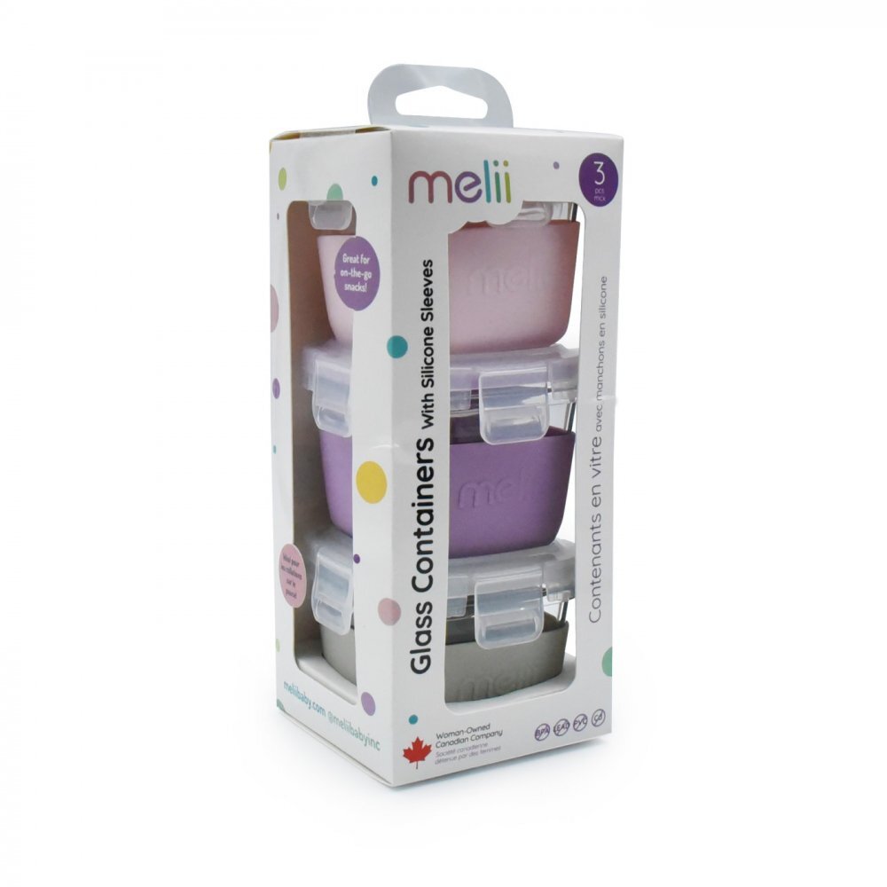 Melii Set 3 recipiente sticla cu husa din silicon rozmovgri 160 ml