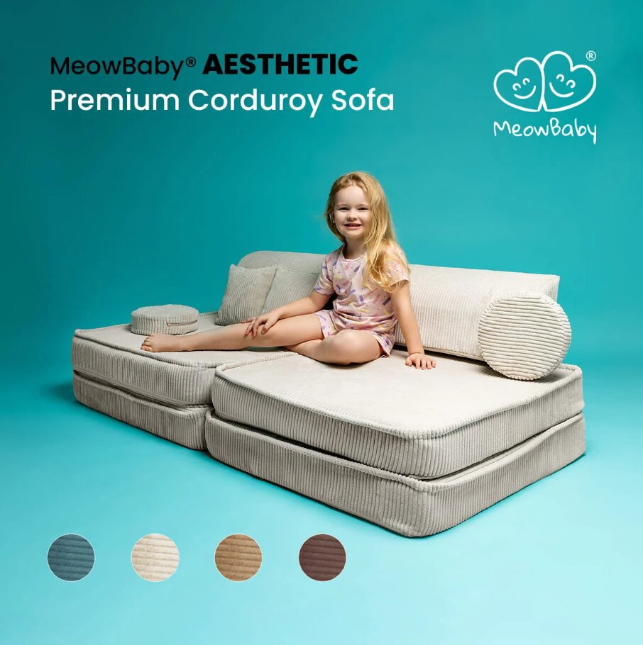 MeowBaby® Canapea Premium Aesthetic Playset Modular spuma roz pudra