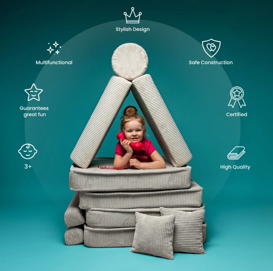 MeowBaby® Canapea Premium Aesthetic Playset Modular spuma roz pudra