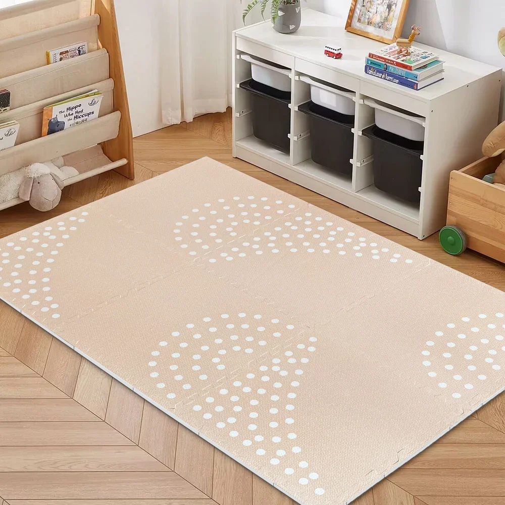 MeowBaby® Covor tip puzzle din spuma MeowBaby Bej 6 piese impermeabil termoizolant CE EN71 180 x 60 cm