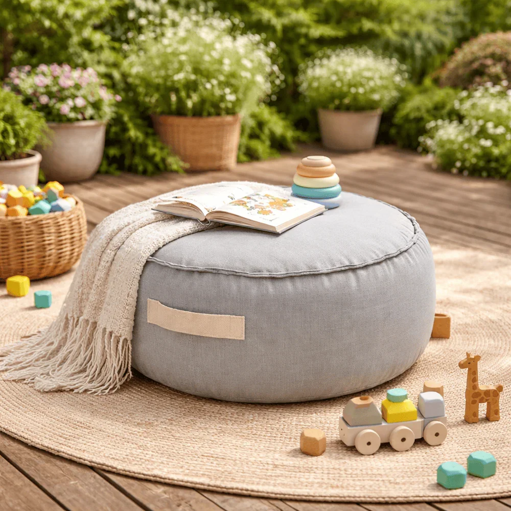 MeowBaby® Folotiu tip puf rotund Premium MeowBaby Outzy FeatherFog Gray Bean bag